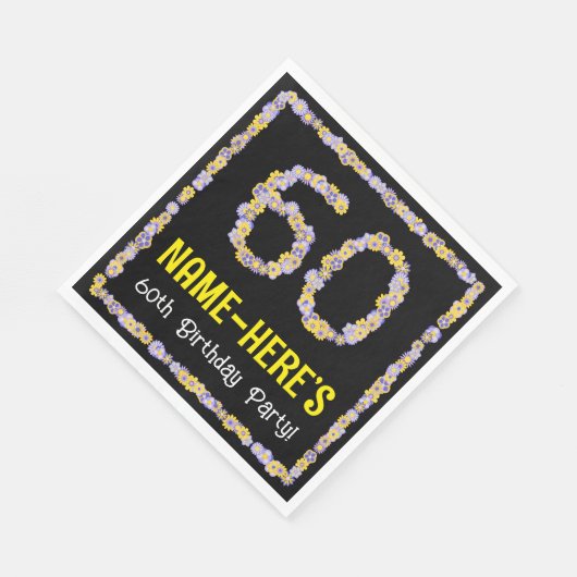 60誕生日:フローラ花数名前をカスタムする スタンダードランチョンナプキン (角)