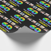 60誕生日:レインボー「60」、写真カスタムと名前 ラッピングペーパー (角)