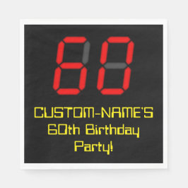 60誕生日：レッドデジタルクロックスタイル「60」 +名前 スタンダードランチョンナプキン