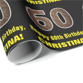 60誕生日:名前フェイク&木目パターン「60」 ラッピングペーパー (ロールコーナー)