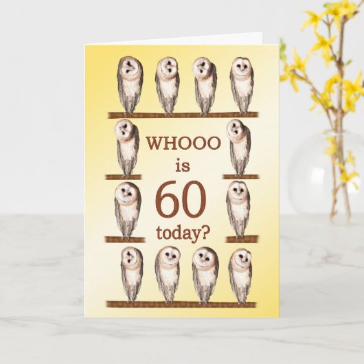 60誕生日、奇妙なフクロウ カード (黄色い花)
