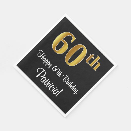 60誕生日～豪華エレガントなフェイク金ゴールド スタンダードランチョンナプキン (角)