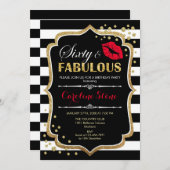 60誕生日-60ファブラスブラックレッド金ゴールド 招待状 (正面/裏面)