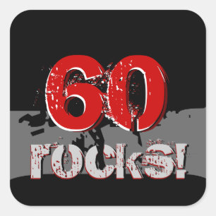 60誕生日- 60ロック!赤グランジと黒 スクエアシール