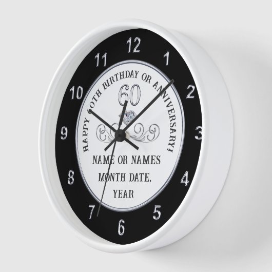 60誕生日、60誕生日時計への贈り物 壁時計 (傾斜)