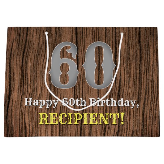 60誕生日:Country Western  Look、名前 ラージペーパーバッグ (正面)