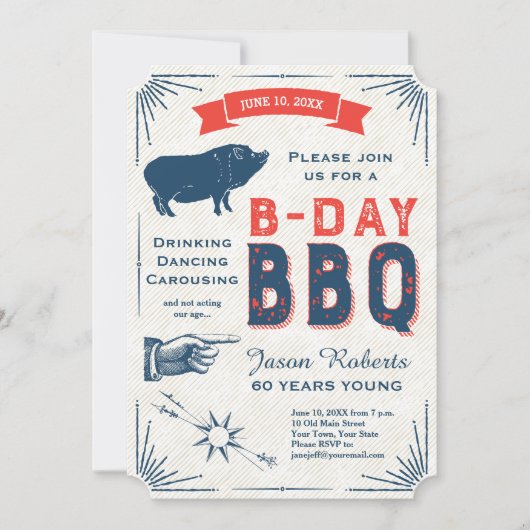 60誕生日BBQパーティー全米ヴィンテージ 招待状 (正面)