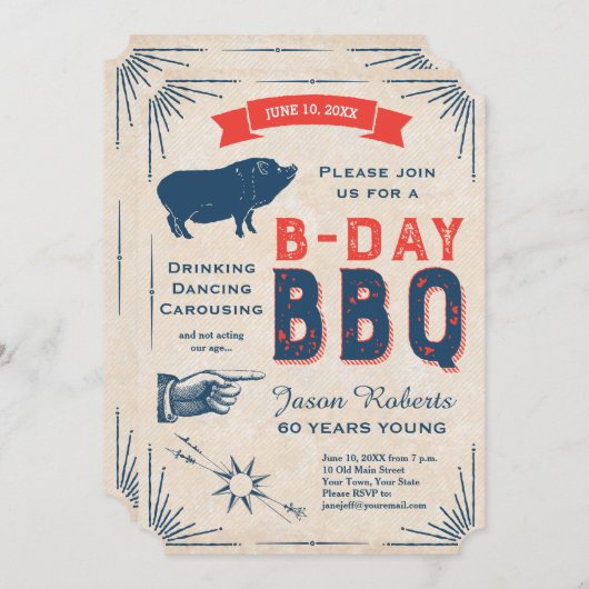60誕生日BBQパーティー全米ヴィンテージ 招待状 (正面/裏面)