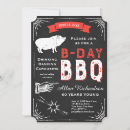 60誕生日BBQパーティーChalkboard USAヴィンテージ 招待状