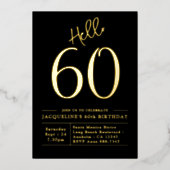60誕生日Hello 60ブラック金ゴールド 箔招待状 (正面)