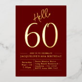 60誕生日Hello 60ブルゴーニュ金ゴールド 箔招待状 (正面)