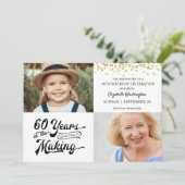 60誕生日Then & Now写真金ゴールド紙吹雪 招待状 (スタンド正面)