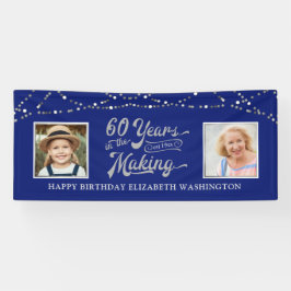 60誕生日Then & Now Photosブルーシルバーライト 横断幕