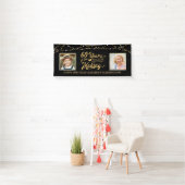 60誕生日Then & Now Photos黒い金ゴールド灯 横断幕 (インサイチュ)