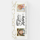 60誕生日Then & Now Photos黒い金ゴールド灯 横断幕 (縦)