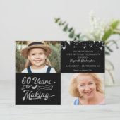 60誕生日Then & Now Photos Black Silver Stars 招待状 (スタンド正面)