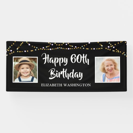 60誕生日Then & Now Photos Lights Black 横断幕 (横)