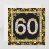 60金ゴールドダイヤモンドブラック60th誕生日パーティー 招待状 (正面)