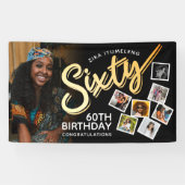 60金ゴールド第60誕生日の黒写真 横断幕 (横)