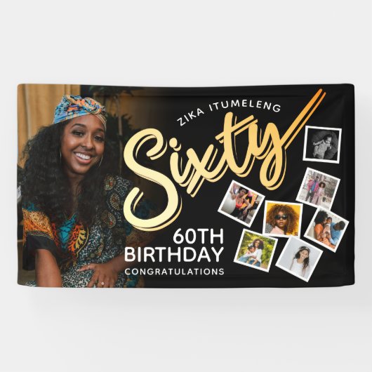60金ゴールド第60誕生日の黒写真 横断幕 (横)