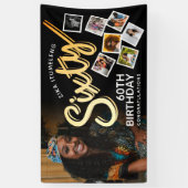 60金ゴールド第60誕生日の黒写真 横断幕 (縦)