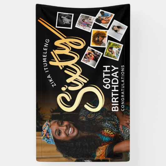 60金ゴールド第60誕生日の黒写真 横断幕 (縦)