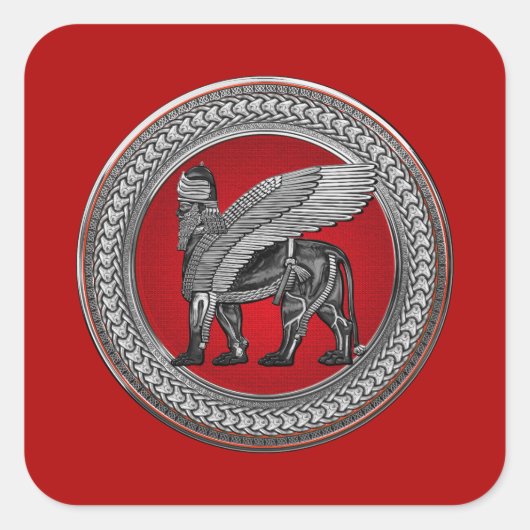 [600]アッシリアによって飛ぶライオン: 銀製及び黒いLamassu スクエアシール (正面)
