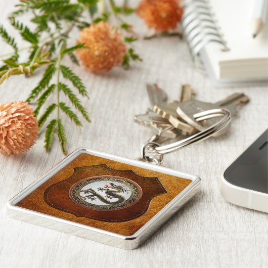 [600]ブラック&金ゴールド聖なる東龍 キーホルダー (側面)