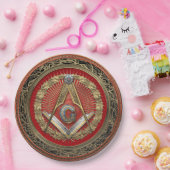 [600]マスターメイソン – 金ゴールドスクエア&コンパスズ ペーパープレート (パーティー)