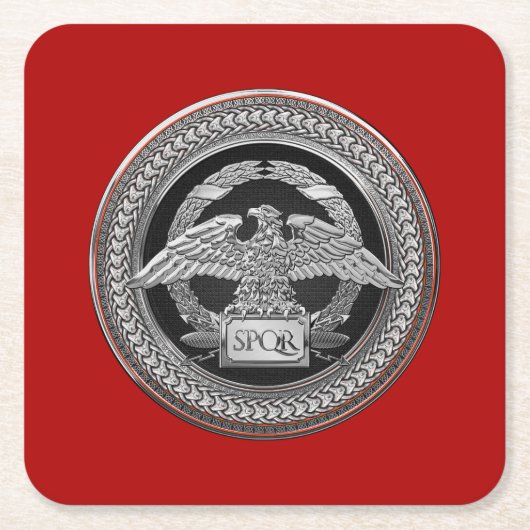 [600]メダリオンの上の銀ローマンインペリアルイーグル スクエアペーパーコースター (正面)