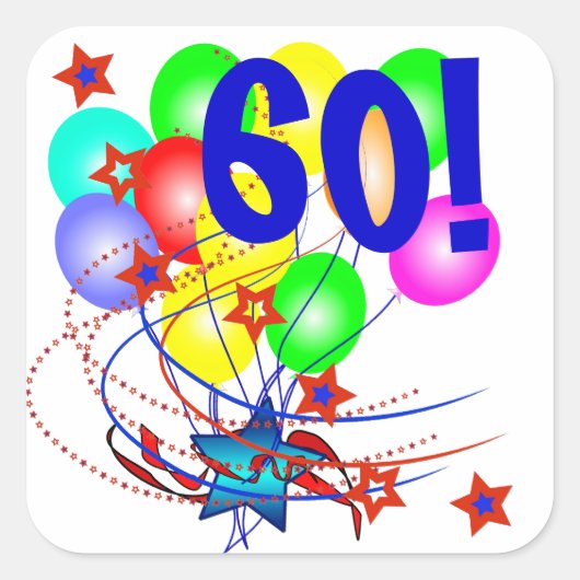60!または任意の年齢誕生日バルーンのシール スクエアシール (正面)