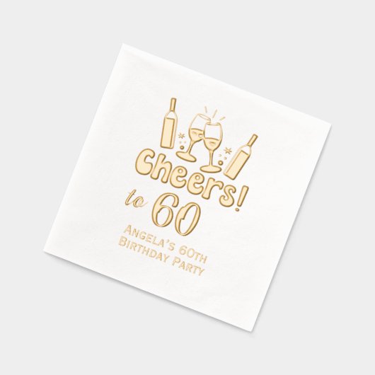 * 60（または任意の年齢）の誕生日ワイングラスへの応援 箔ナプキン (左)