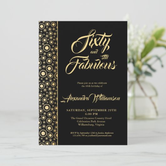 60&ファブエレガントルースブラック金ゴールド60誕生日 招待状 (スタンド正面)