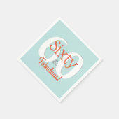 60&ファブラスハッピーハピー60誕生日ティール（緑がかった色）&オレンジ スタンダードカクテルナプキン (角)