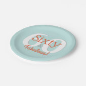 60&ファブラスハッピーハピー60誕生日ティール(緑がかった色)&オレンジ ペーパープレート (アングル)