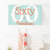 60&ファブラスハッピーハピー60誕生日ティール（緑がかった色）&オレンジ 横断幕 (インサイチュ)