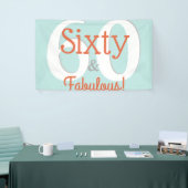 60&ファブラスハッピーハピー60誕生日ティール（緑がかった色）&オレンジ 横断幕 (トレードショー)