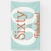 60&ファブラスハッピーハピー60誕生日ティール（緑がかった色）&オレンジ 横断幕 (縦)