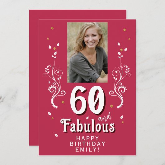 60&素晴らしい葉の魔法の写真60誕生日 (正面/裏面)