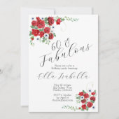 60 誕生日おめでとう レッド フラワーパーティー 招待状 (正面)