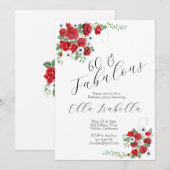 60 誕生日おめでとう レッド フラワーパーティー 招待状 (正面/裏面)