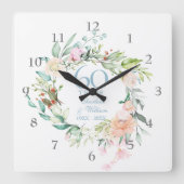 60/75周年記念結婚バラガーランド スクエア壁時計 (正面)