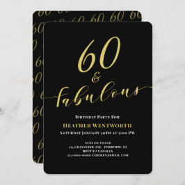 60 and Fabulous 60th Birthday Gold Black Script 招待状