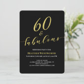 60 and Fabulous 60th Birthday Gold Black Script 招待状 (スタンド正面)