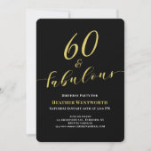 60 and Fabulous 60th Birthday Gold Black Script 招待状 (正面)