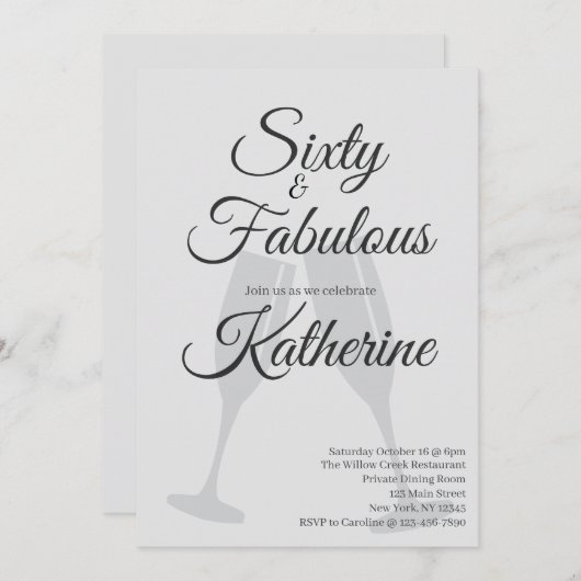 60 and Fabulous | 60th Birthday Party  招待状 (正面/裏面)