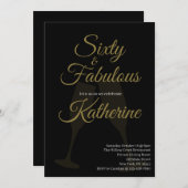 60 and Fabulous | 60th Birthday Party Black Gold 招待状 (正面/裏面)