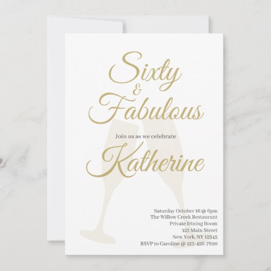 60 and Fabulous 60th Birthday Party White Gold 招待状 (正面)