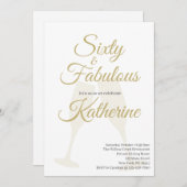 60 and Fabulous 60th Birthday Party White Gold 招待状 (正面/裏面)