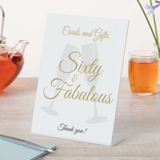 60 and Fabulous Birthday Gift Table White Gold  台座サイン (インサイチュ)